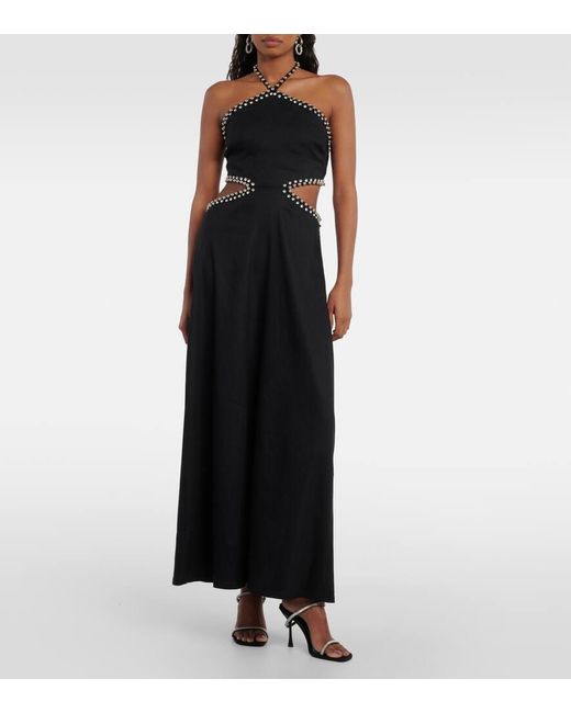 Jonathan Simkhai Black Bellina Cutout Linen-Blend Maxi Dress