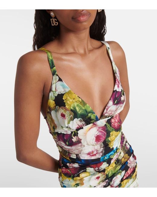 Dolce & Gabbana Metallic Floral Silk-blend Charmeuse Midi Dress