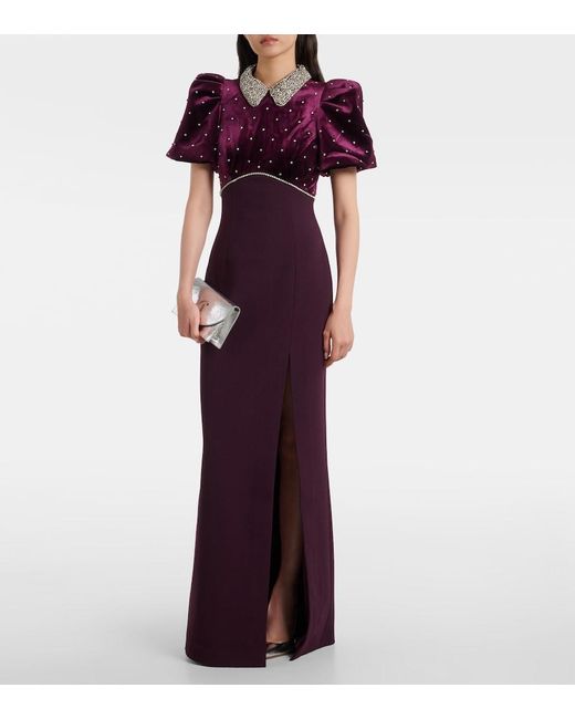 Rebecca Vallance Purple Charles Embellished Velvet Gown