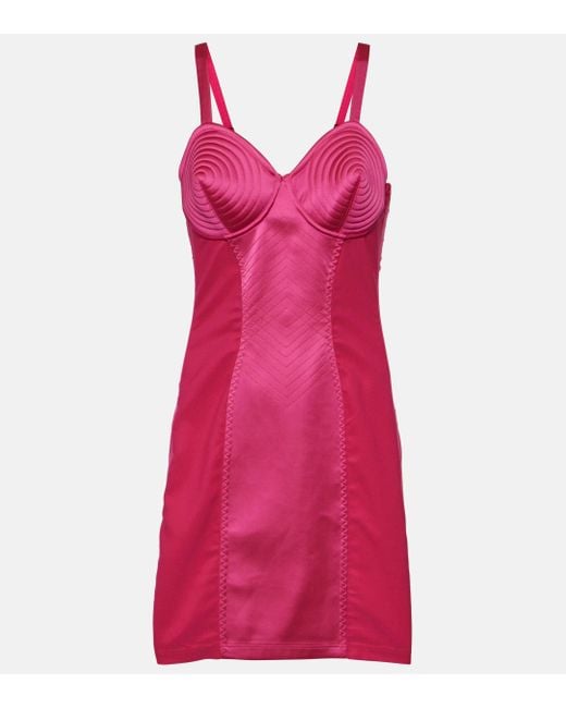 Jean Paul Gaultier Pink Conical Panelled Satin Mini Dress