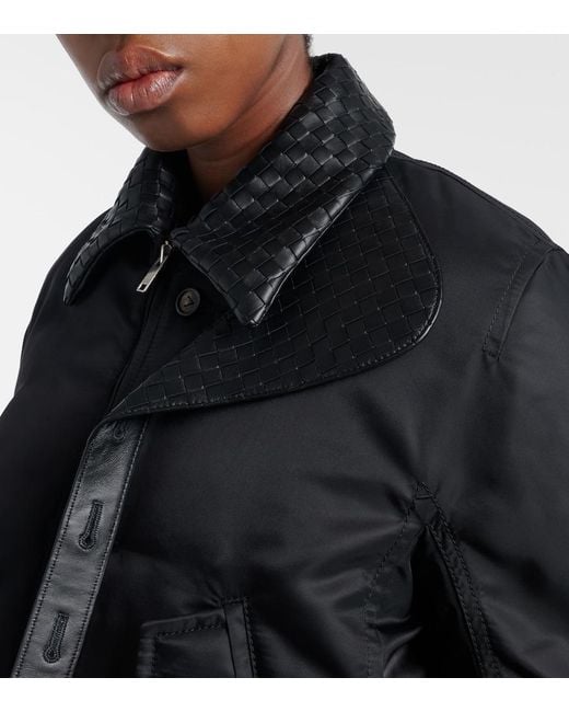 Bottega Veneta Black Intrecciato Leather-Trimmed Blouson Jacket