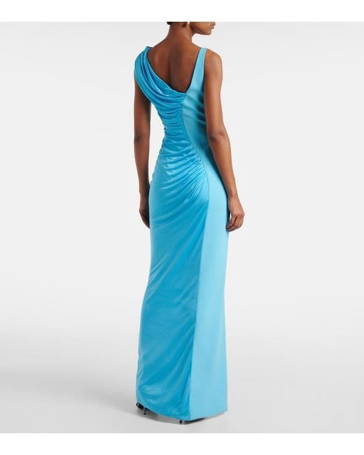Versace Blue Medusa Draped Gown