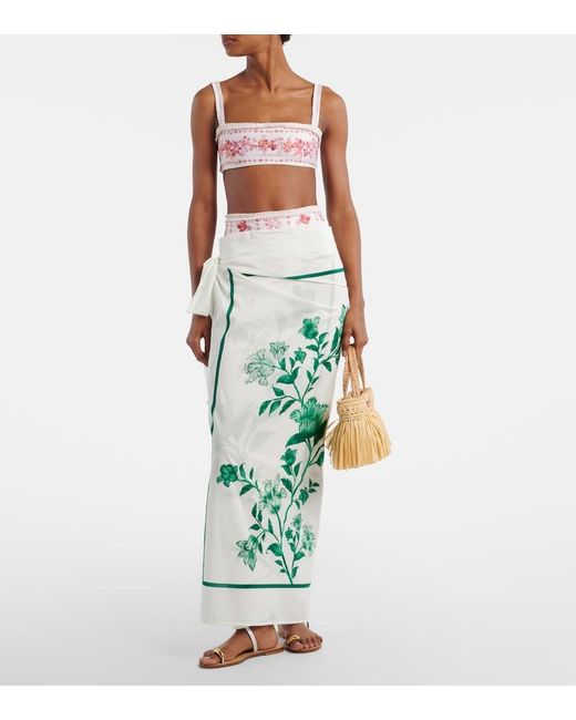 Agua Bendita Green Lavanda Floral Cotton And Silk Beach Cover-Up