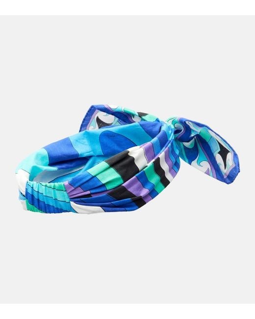 Emilio Pucci Blue Iride Bow-Detail Cotton Muslin Headband