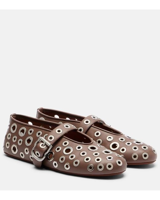 Alaïa Brown Embellished Leather Ballet Flats