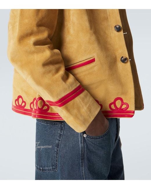 Bode Green Trefoil Leather-Trimmed Suede Jacket for men