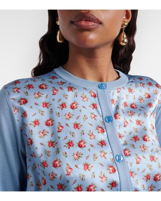Dolce & Gabbana Blue Floral Paneled Silk Satin Cardigan