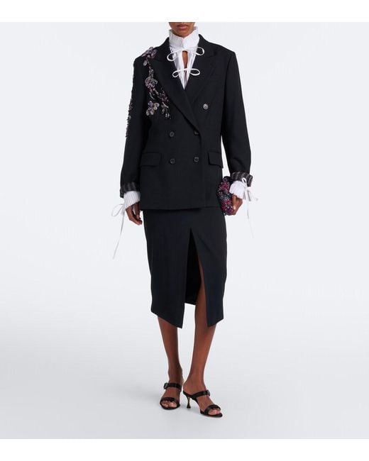 Manolo Blahnik Black Zutosanmu Embellished Satin Mules