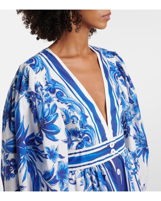 Farm Rio Blue Garden Tiles Cotton Shirt Dress