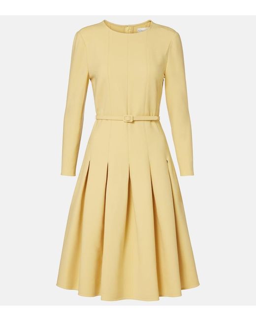 Oscar de la Renta Yellow Pleated Crepe Midi Dress
