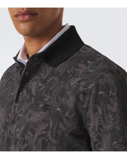 Etro Gray Printed Cotton Pique Polo Shirt for men