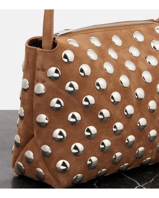 Khaite Brown Lina Medium Studded Suede Crossbody Bag