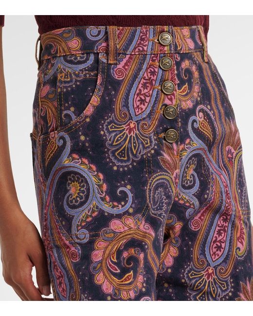 Etro Purple Paisley Cotton-Blend Flared Pants