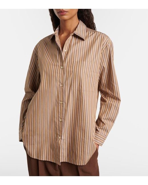 Leset Brown Yoshi Striped Cotton-Blend Twill Shirt
