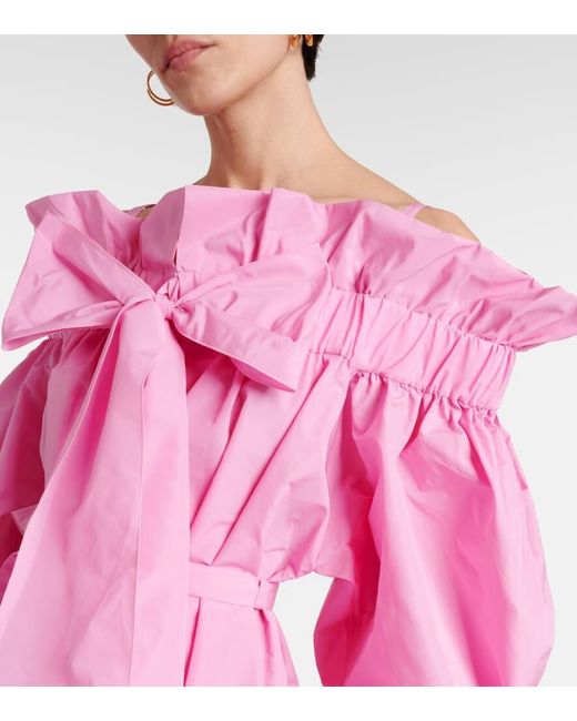 Vestido corto de faya con volante y lazo Patou de color Pink