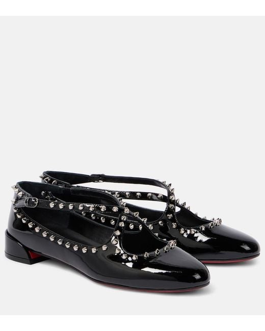 Christian Louboutin Black Pilouta Jane Spikes Patent Flat