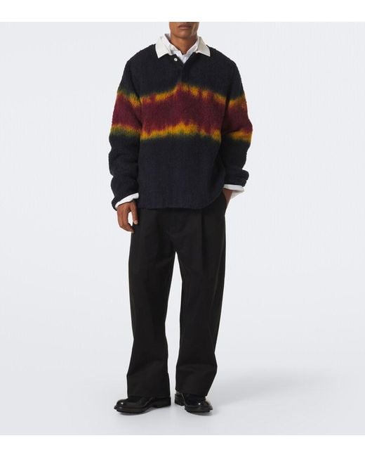Sacai Blue Knitted Wool-Blend Cardigan for men