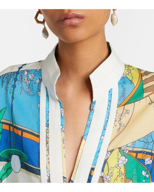 Tory Burch Blue Printed Cotton Voile Tunic