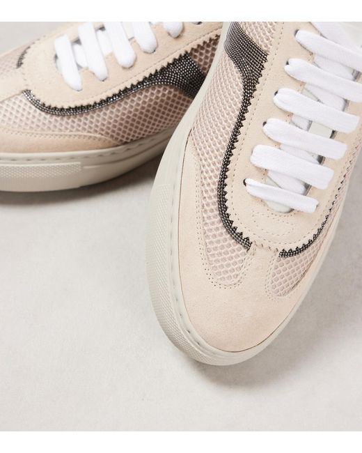 Brunello Cucinelli Natural Monili Suede And Mesh Sneakers