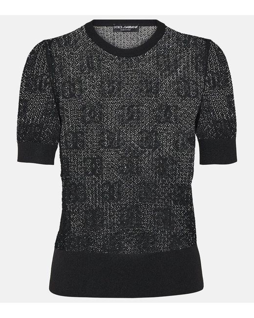 Jersey de jacquard con encaje y logo Dolce & Gabbana de color Black
