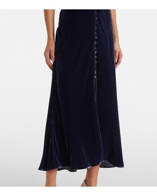 Rixo Blue Simone Lace-Trimmed Velvet Maxi Dress