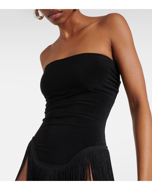 Norma Kamali Black 18" Fringe Bishop Strapless Minidress