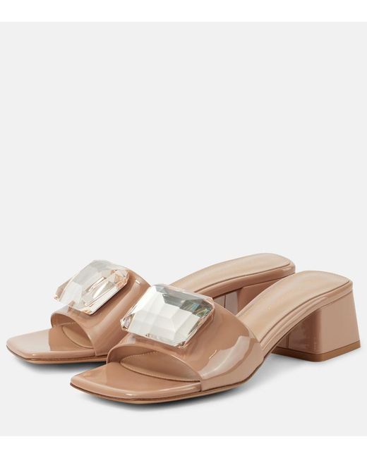Gianvito Rossi Pink Jaipur Embellished Patent Leather Mules