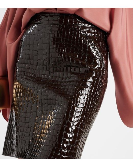 Tom Ford Brown Croc-effect Leather Miniskirt