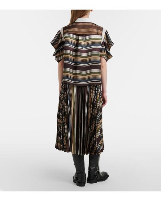 Sacai Black Striped Midi Skirt