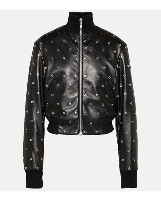 Alaïa Black Studded Leather Bomber Jacket