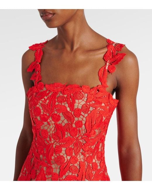 Abito Midi di Oscar de la Renta in Red
