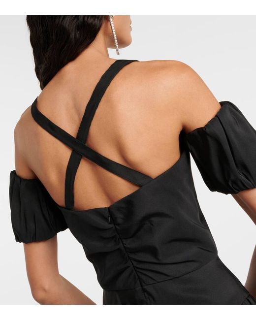 Markarian Black Off-shoulder Silk Midi Dress