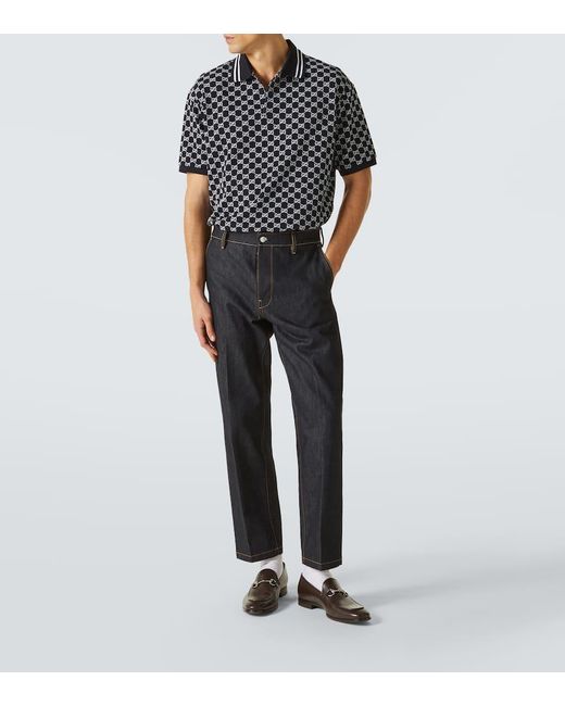Gucci Poloshirt Aus Baumwoll-Piqué Mit Gg Jacquard, Grösse in Black für Herren