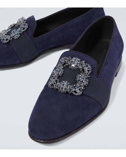 Manolo Blahnik Blue Carlton Embellished Suede Loafers for men