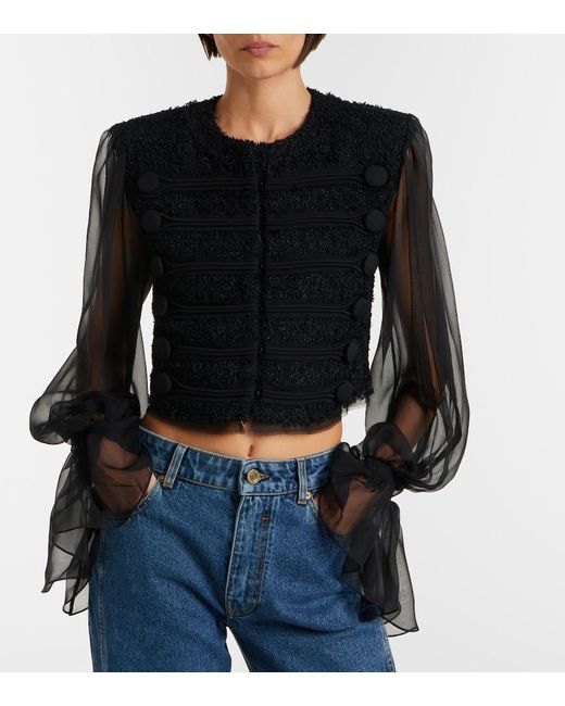 Balmain Black Silk-Trimmed Boucle Jacket