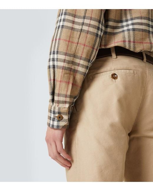 Burberry Hemd Check Aus Baumwolle Und Leinen in Natural für Herren