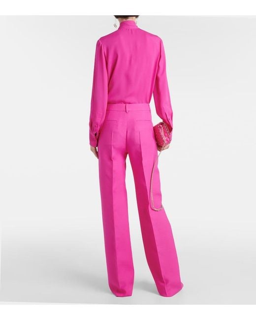 Valentino Pink Crepe Couture Wool Wide-Leg Pants