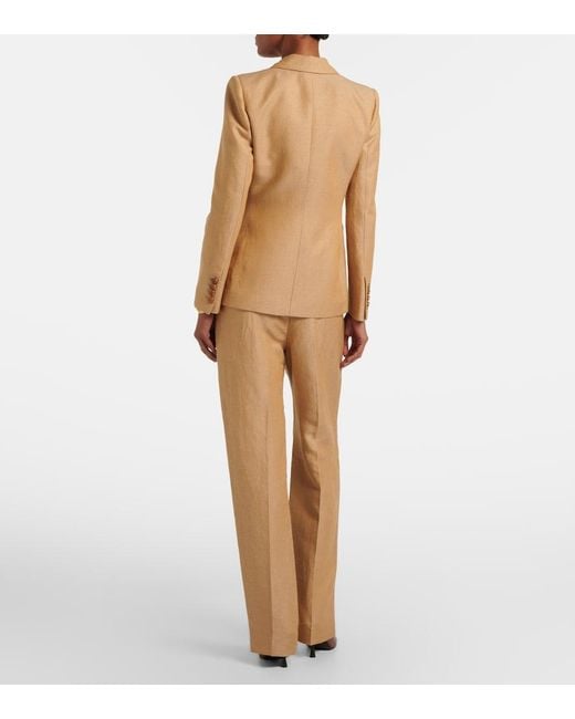Blazé Milano Natural Fox Linen-Blend Straight Pants