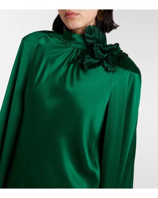 Robe longue brodee en satin de soie Rodarte en coloris Green