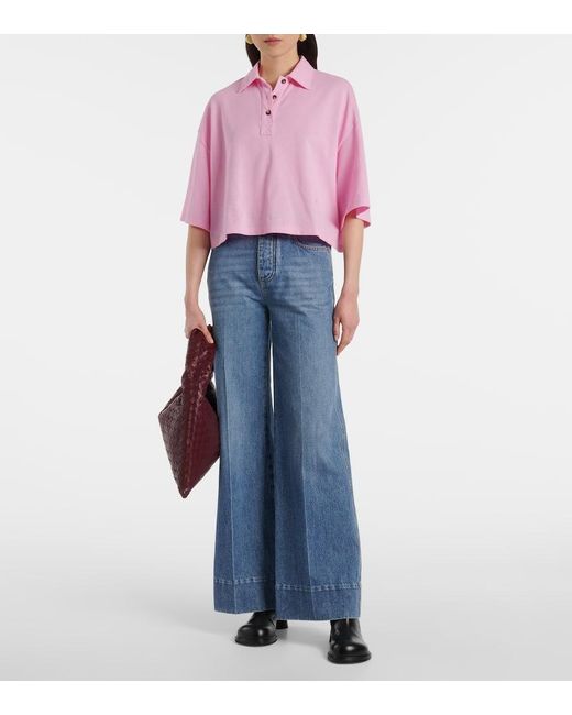 Bottega Veneta Pink Cropped Cotton Polo Shirt