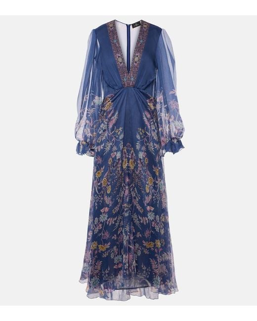 Etro Blue Bedruckte Robe aus Seide