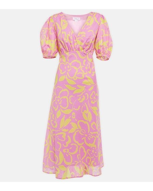 Velvet Pink Charlotte Floral Cotton Midi Dress