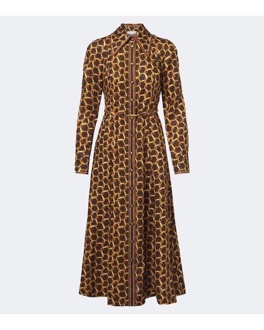 Zimmermann Brown Belted Printed Linen Shirt Dress