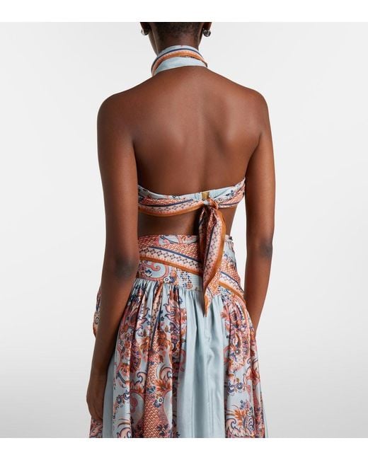 Zimmermann Pink Aster Printed Silk Crop Top