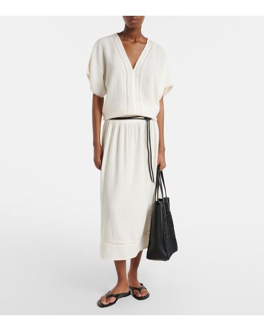 Velvet White Mazie Cotton Gauze Midi Skirt