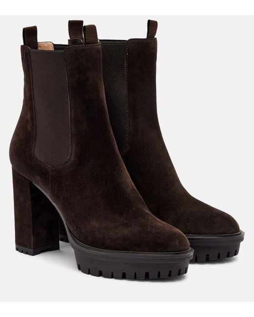 Gianvito Rossi Black 90 Suede Platform Ankle Boots