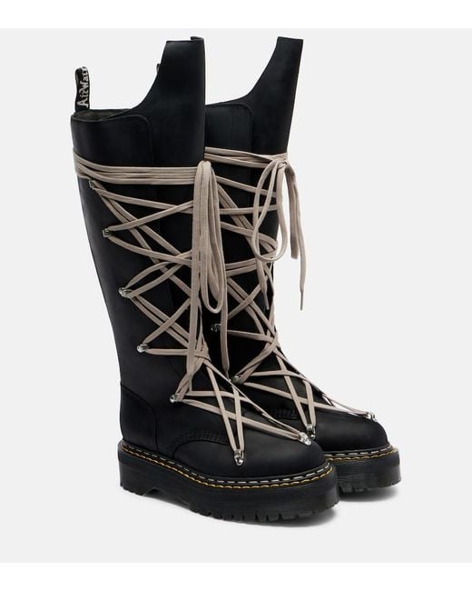Rick Owens Black X Dr. Martens 1B60 Quad Sole Pentalace Knee-High Boots