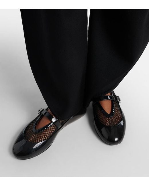 Alaïa Black Leather-Trimmed Fishnet Ballet Flats