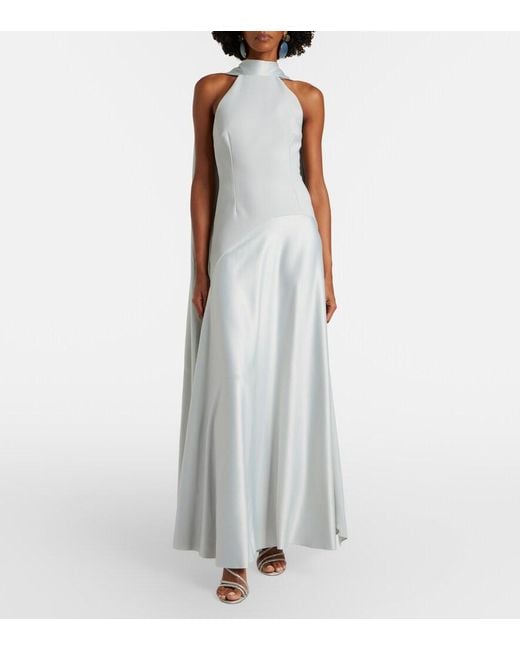 Solace London White Cece Halterneck Crepe And Satin Gown