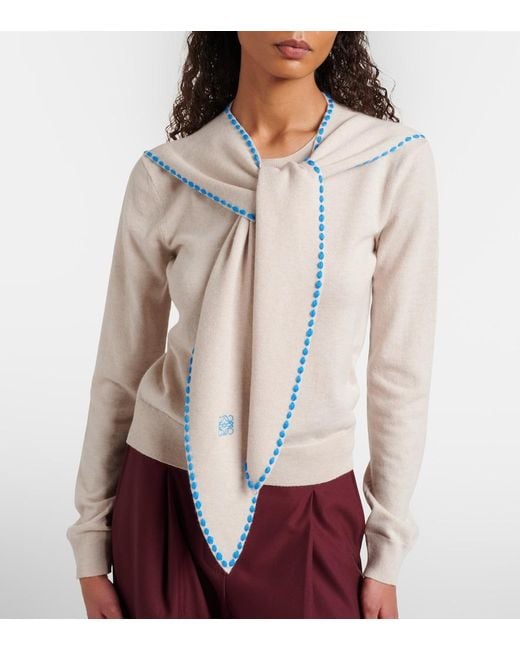 Loewe Blue Scarf-Detail Wool Sweater